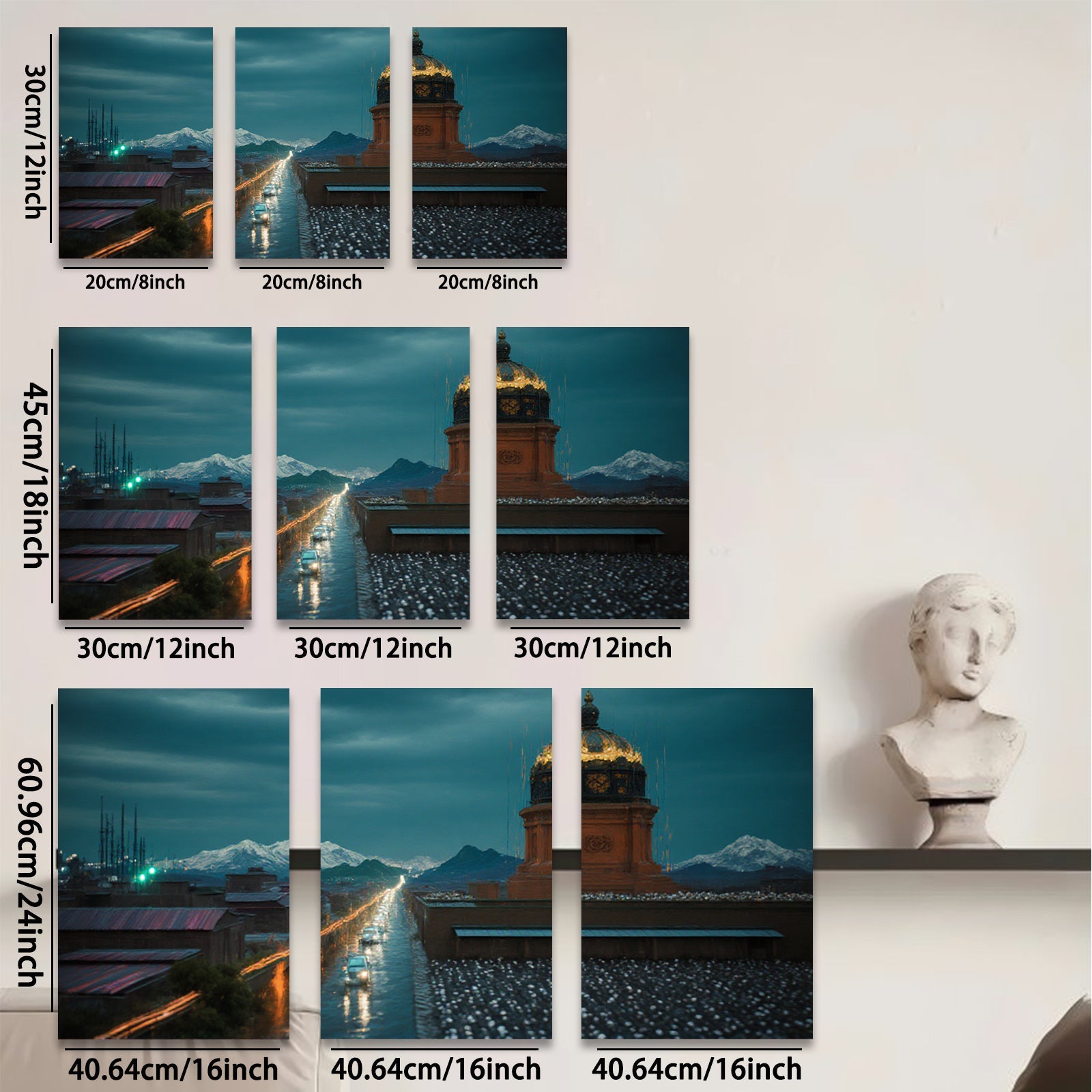2D flat 1pc Tibetan Potala Palace Night View Cityscape Wall Art Modern Farmhouse Decor Living Room Bedroom Gallery Wrapped Canvas Prints for Home Office Decor Inspirational Art