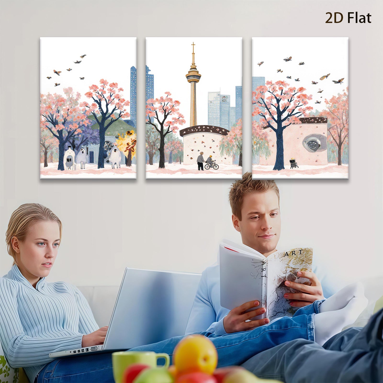 2D flat 1pc Toronto cityscape blooming trees vibrant urban park wall art living room bedroom decor farmhouse style modern canvas prints cozy home gallery wrapped