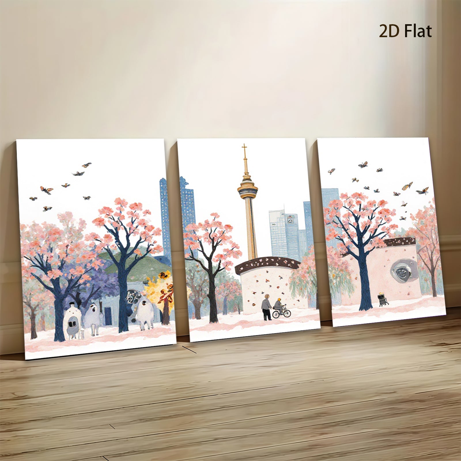 2D flat 1pc Toronto cityscape blooming trees vibrant urban park wall art living room bedroom decor farmhouse style modern canvas prints cozy home gallery wrapped