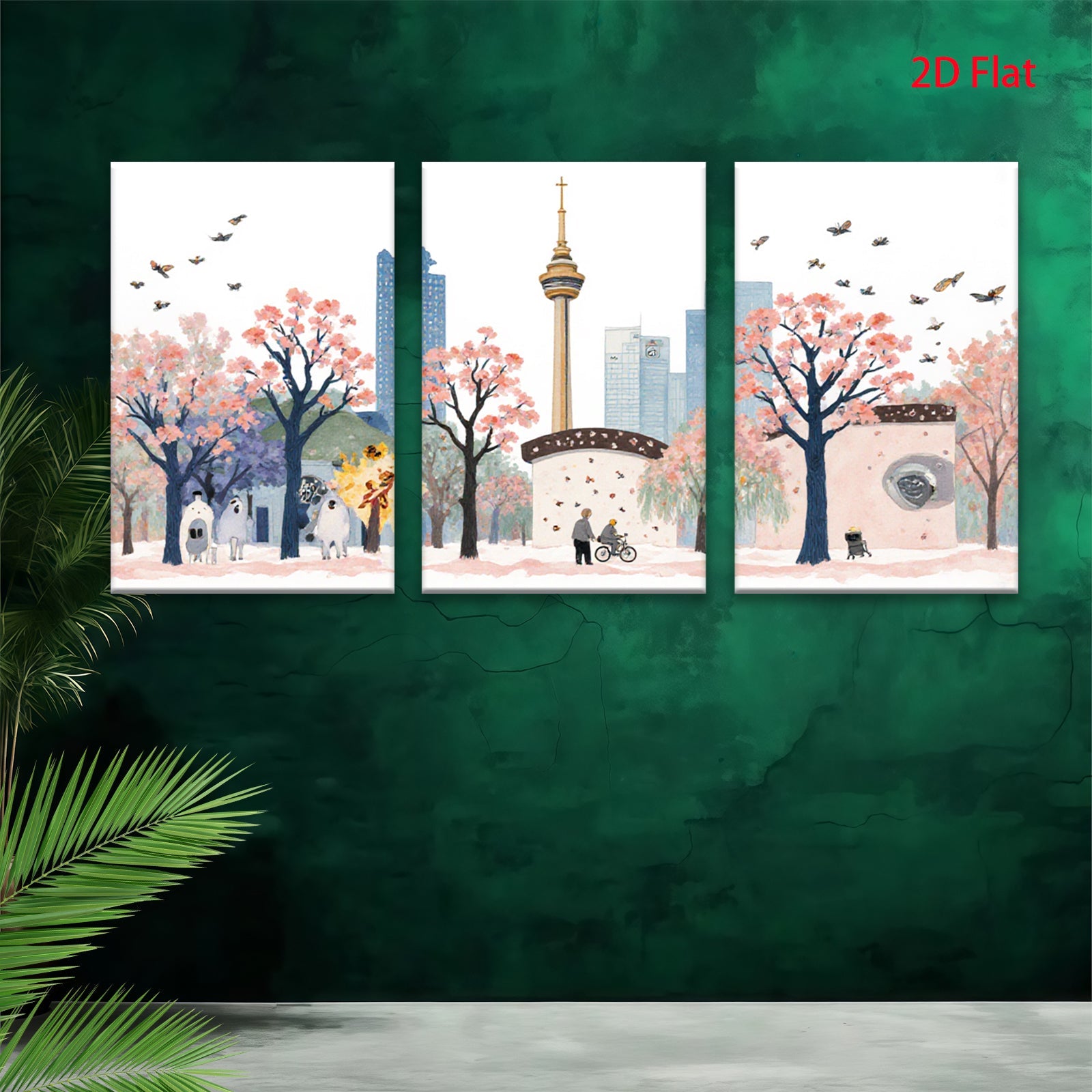2D flat 1pc Toronto cityscape blooming trees vibrant urban park wall art living room bedroom decor farmhouse style modern canvas prints cozy home gallery wrapped