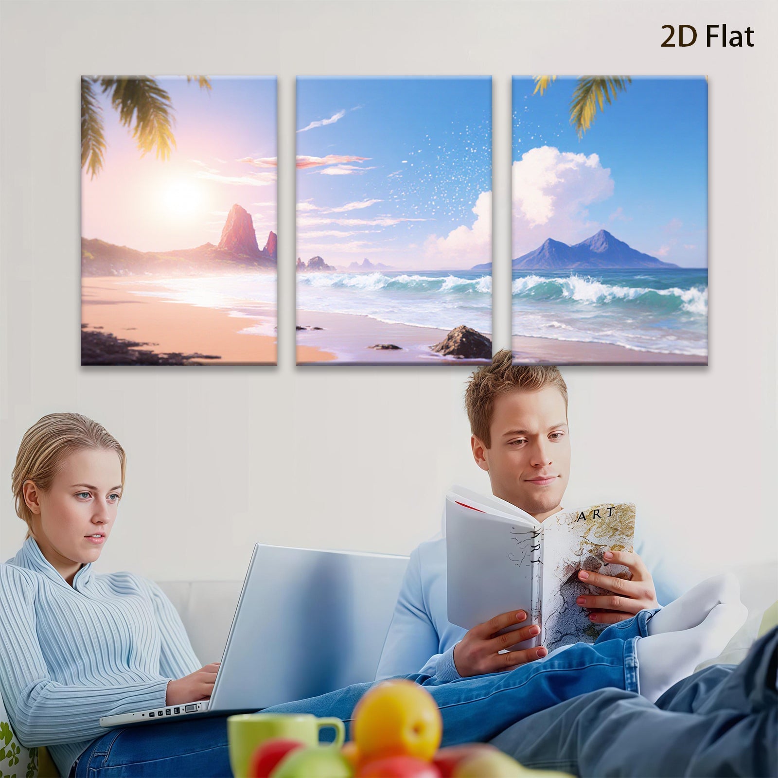 2D flat 1pc Tropical Beach Coastal Waves Scenic Wall Art Living Room Bedroom Decor Farmhouse Style Gallery Wrapped Canvas Prints Ready to Hang