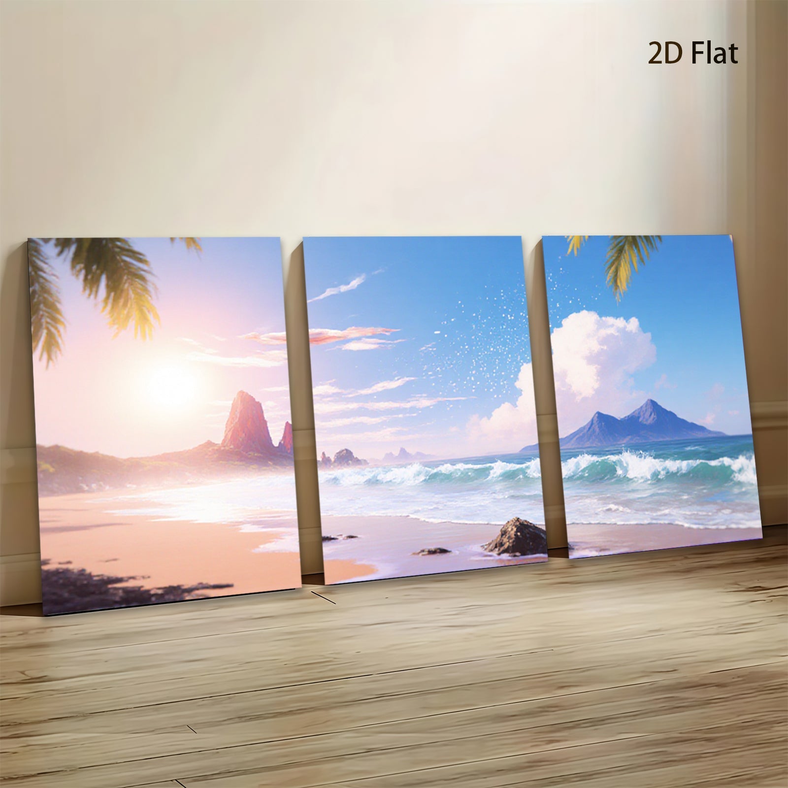 2D flat 1pc Tropical Beach Coastal Waves Scenic Wall Art Living Room Bedroom Decor Farmhouse Style Gallery Wrapped Canvas Prints Ready to Hang
