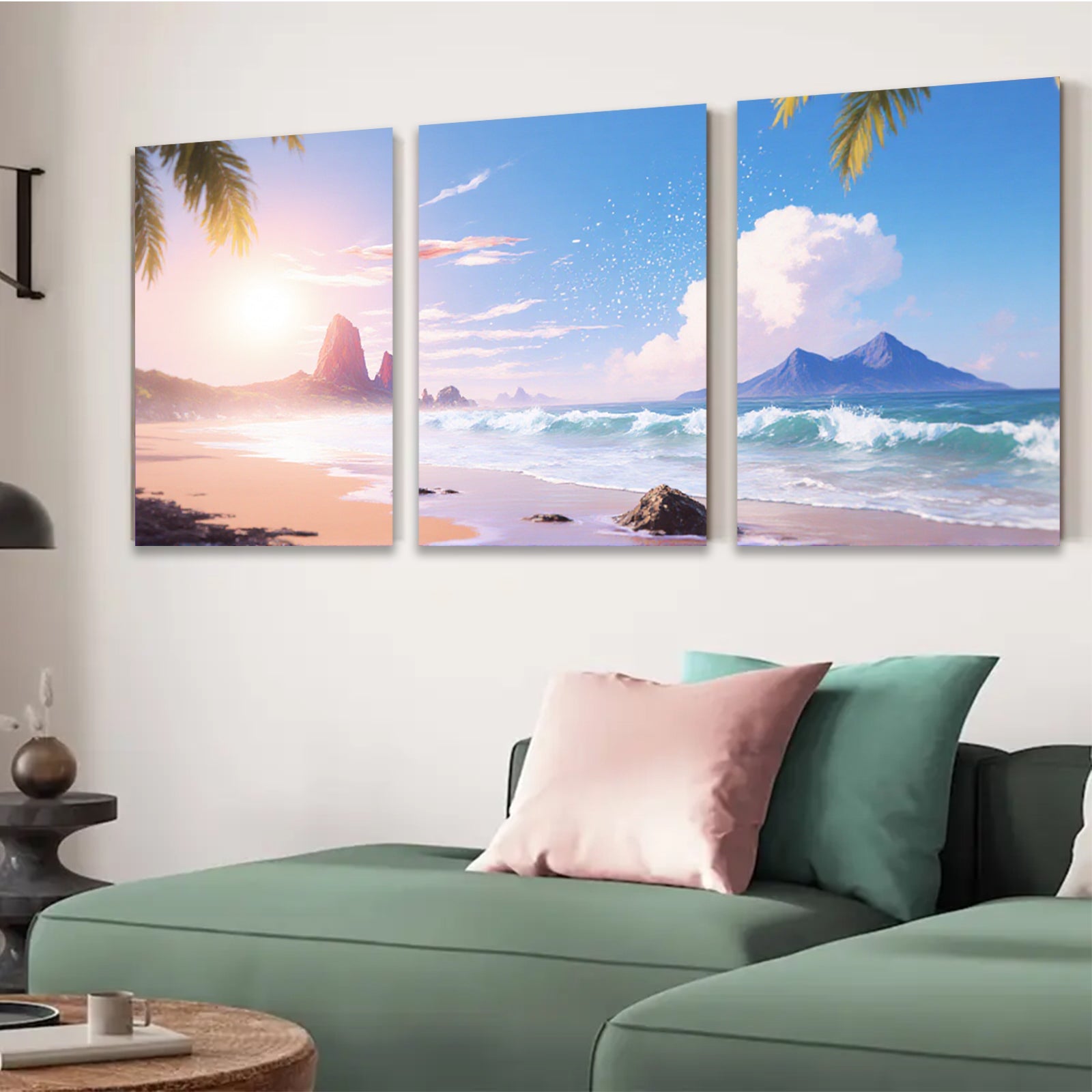 2D flat 1pc Tropical Beach Coastal Waves Scenic Wall Art Living Room Bedroom Decor Farmhouse Style Gallery Wrapped Canvas Prints Ready to Hang