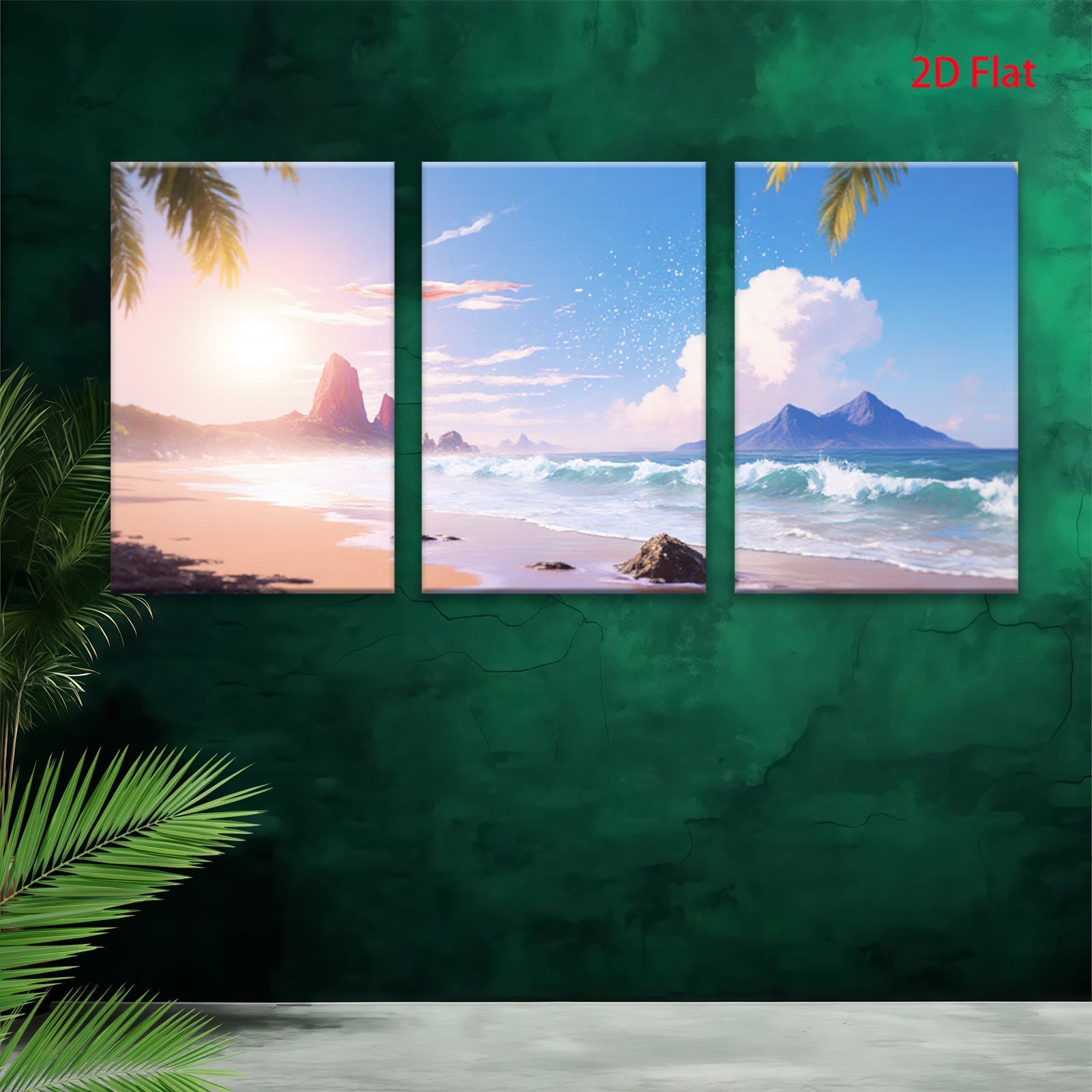 2D flat 1pc Tropical Beach Coastal Waves Scenic Wall Art Living Room Bedroom Decor Farmhouse Style Gallery Wrapped Canvas Prints Ready to Hang