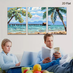 2D flat 1pc Tropical Beach Dock Ocean View Coastal Wall Art Living Room Bedroom Home Decor Modern Farmhouse Style Canvas Prints Ready to Hang