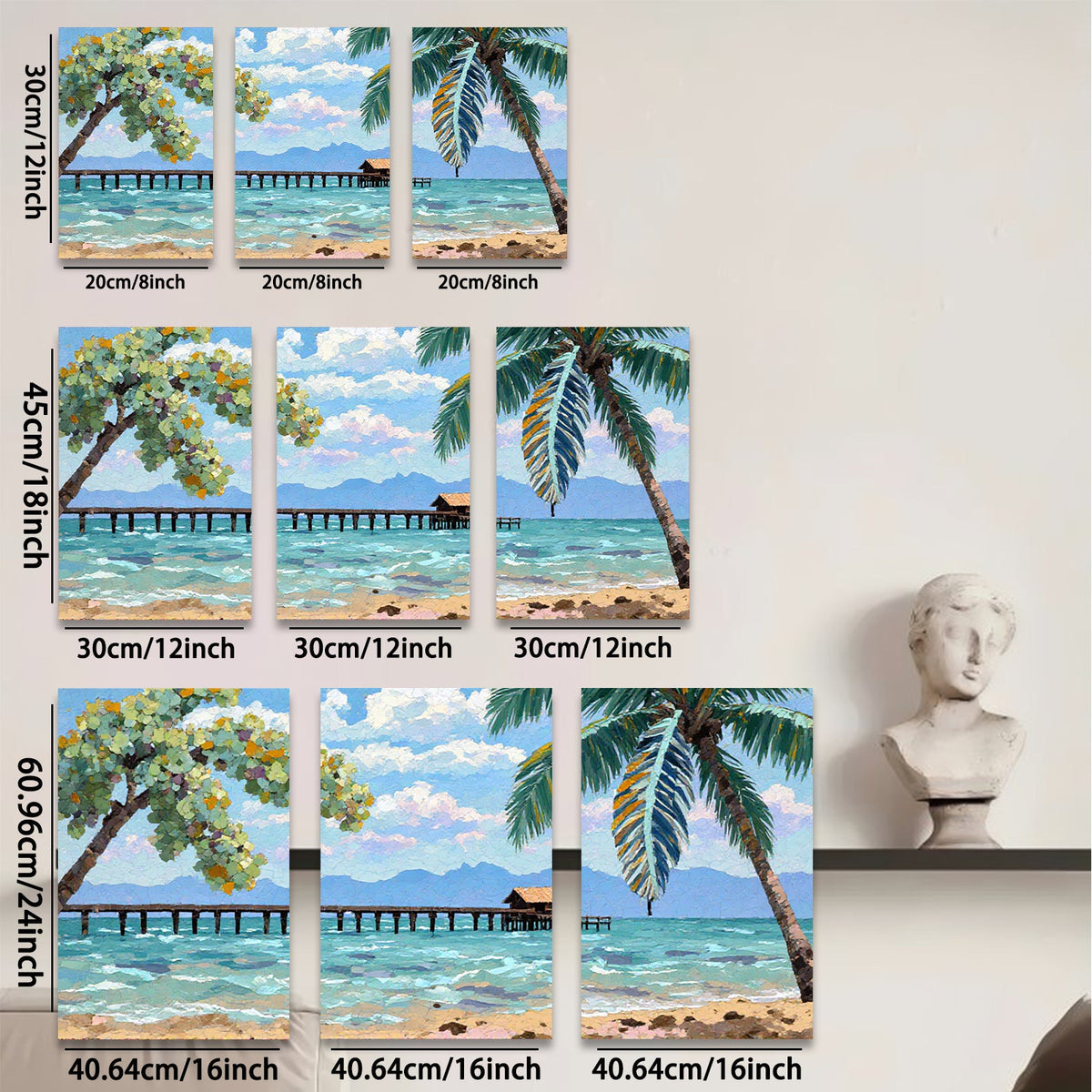 2D flat 1pc Tropical Beach Dock Ocean View Coastal Wall Art Living Room Bedroom Home Decor Modern Farmhouse Style Canvas Prints Ready to Hang