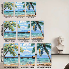 2D flat 1pc Tropical Beach Dock Ocean View Coastal Wall Art Living Room Bedroom Home Decor Modern Farmhouse Style Canvas Prints Ready to Hang