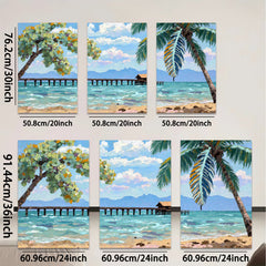 2D flat 1pc Tropical Beach Dock Ocean View Coastal Wall Art Living Room Bedroom Home Decor Modern Farmhouse Style Canvas Prints Ready to Hang