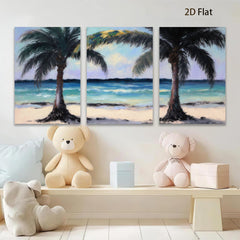 2D flat 1pc Tropical Beach Palm Trees Coastal Ocean View Wall Art Decor for Living Room Bedroom Modern Farmhouse Gallery Wrapped Canvas Prints Ready to Hang