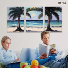 2D flat 1pc Tropical Beach Palm Trees Coastal Ocean View Wall Art Decor for Living Room Bedroom Modern Farmhouse Gallery Wrapped Canvas Prints Ready to Hang