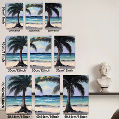 2D flat 1pc Tropical Beach Palm Trees Coastal Ocean View Wall Art Decor for Living Room Bedroom Modern Farmhouse Gallery Wrapped Canvas Prints Ready to Hang