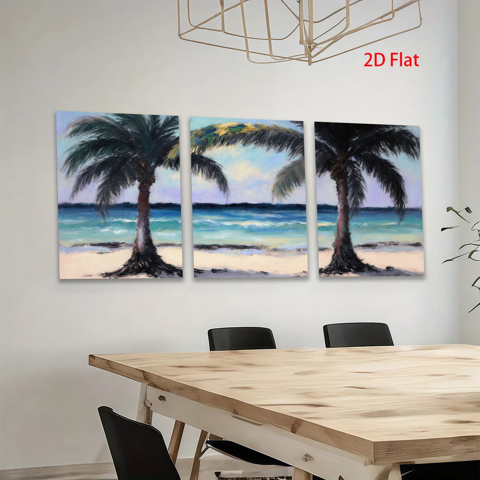 2D flat 1pc Tropical Beach Palm Trees Coastal Ocean View Wall Art Decor for Living Room Bedroom Modern Farmhouse Gallery Wrapped Canvas Prints Ready to Hang