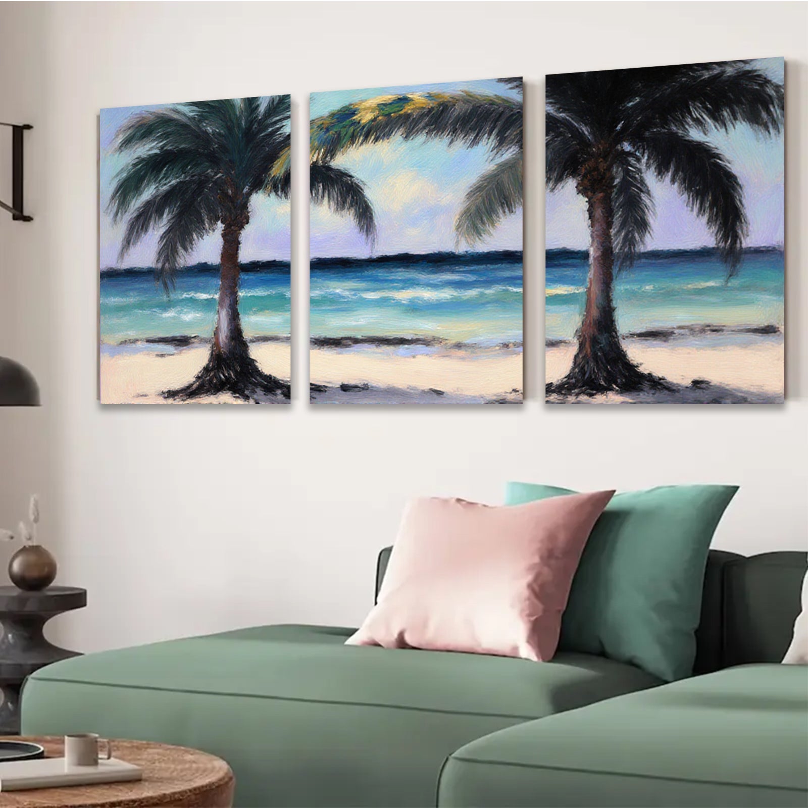 2D flat 1pc Tropical Beach Palm Trees Coastal Ocean View Wall Art Decor for Living Room Bedroom Modern Farmhouse Gallery Wrapped Canvas Prints Ready to Hang