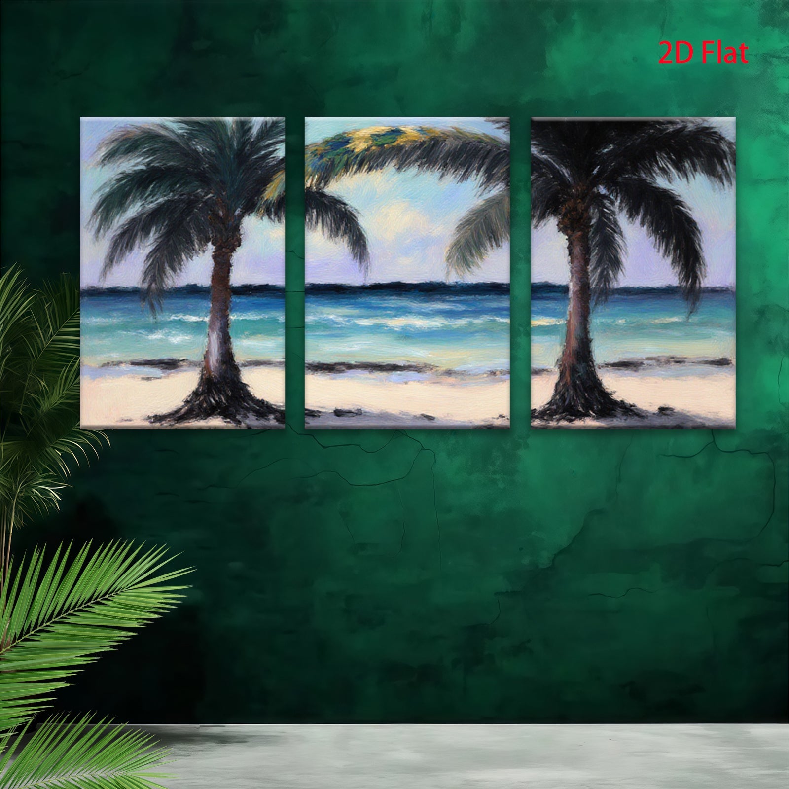 2D flat 1pc Tropical Beach Palm Trees Coastal Ocean View Wall Art Decor for Living Room Bedroom Modern Farmhouse Gallery Wrapped Canvas Prints Ready to Hang