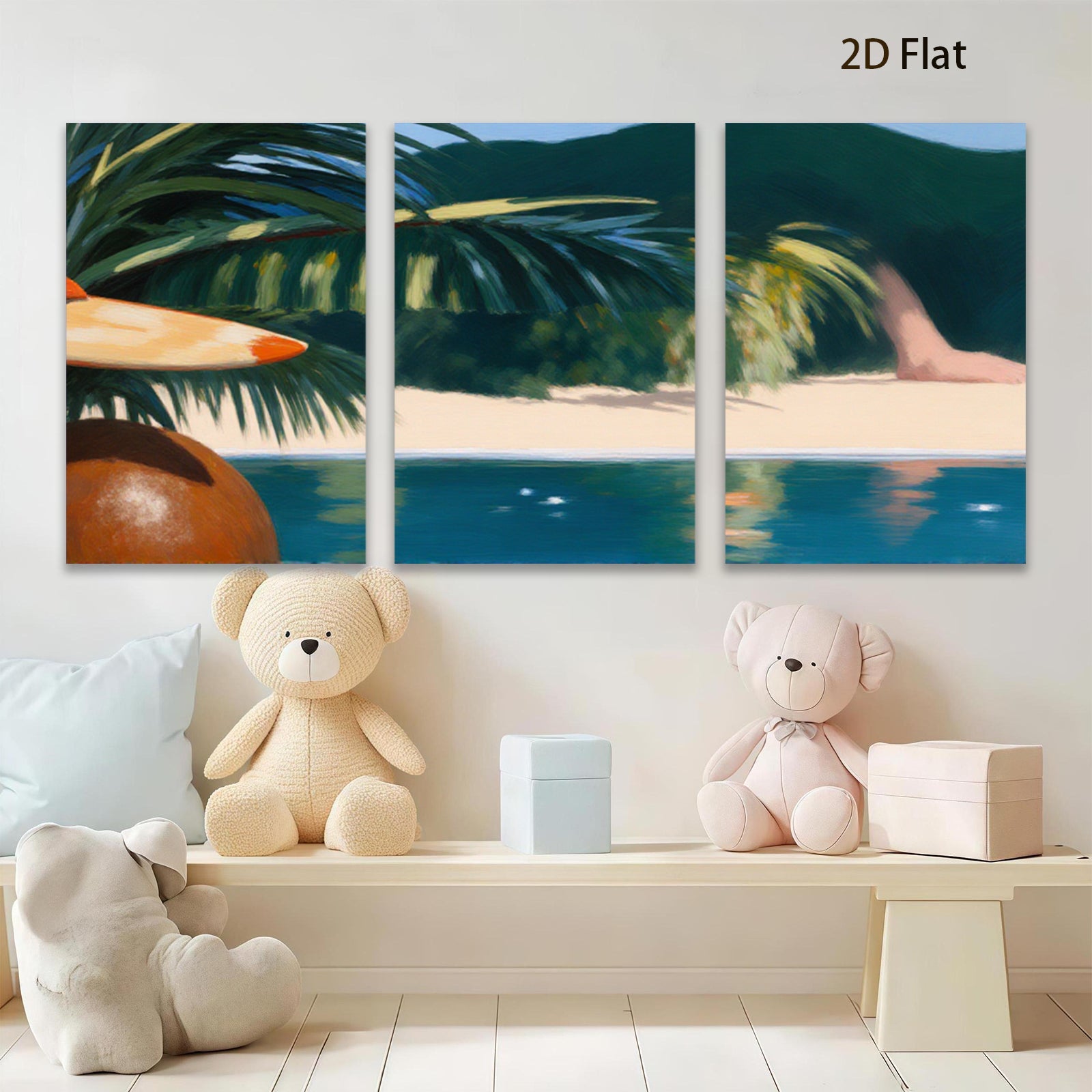 2D flat 1pc Tropical Beach Palm Trees Coastal Scene Living Room Bedroom Wall Decor Modern Farmhouse Style Gallery Wrapped Canvas Prints Ready to Hang