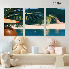 2D flat 1pc Tropical Beach Palm Trees Coastal Scene Living Room Bedroom Wall Decor Modern Farmhouse Style Gallery Wrapped Canvas Prints Ready to Hang