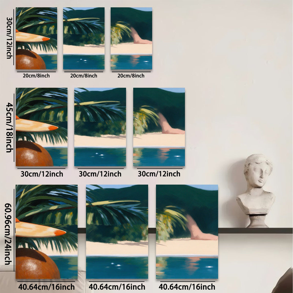 2D flat 1pc Tropical Beach Palm Trees Coastal Scene Living Room Bedroom Wall Decor Modern Farmhouse Style Gallery Wrapped Canvas Prints Ready to Hang