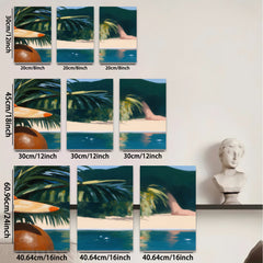 2D flat 1pc Tropical Beach Palm Trees Coastal Scene Living Room Bedroom Wall Decor Modern Farmhouse Style Gallery Wrapped Canvas Prints Ready to Hang