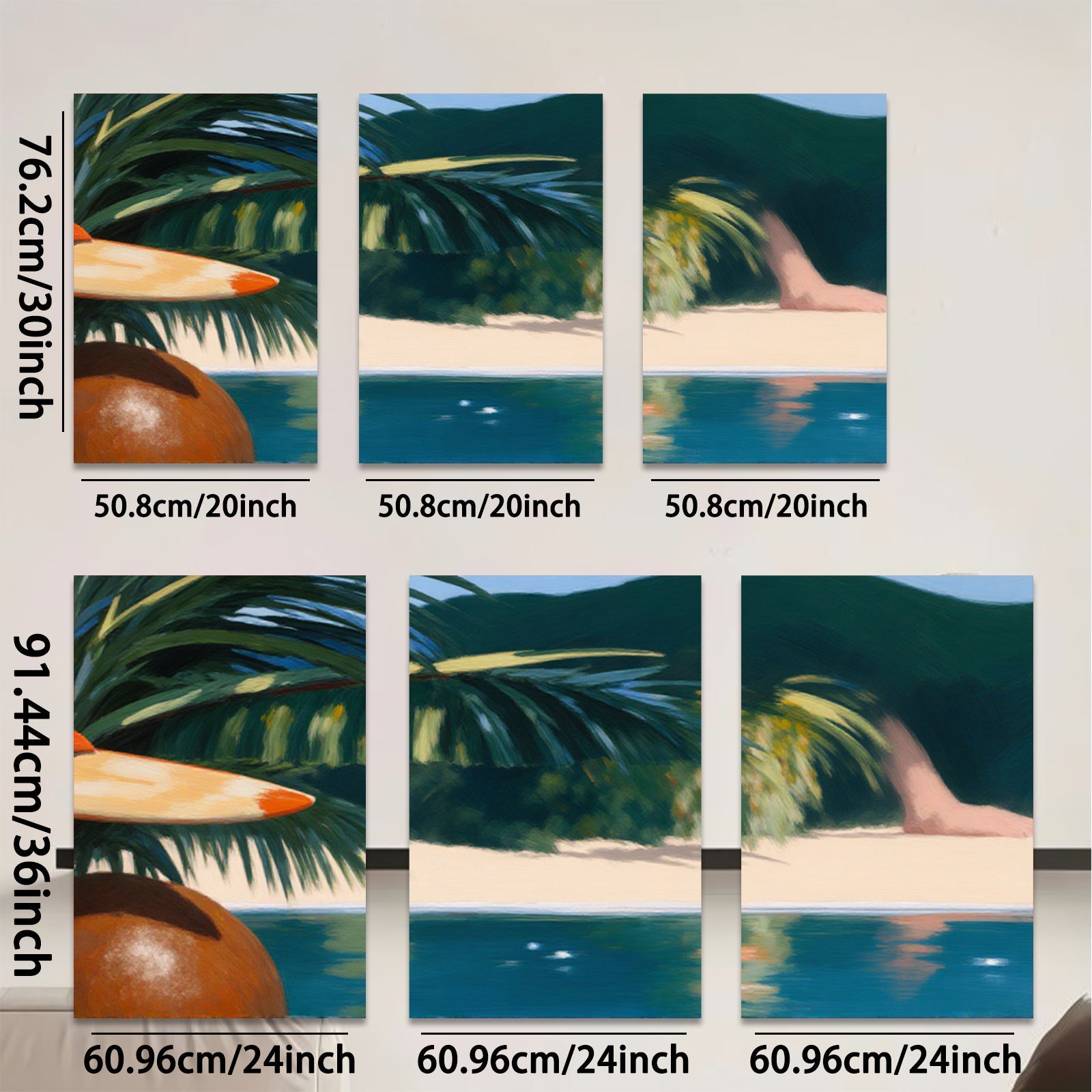 2D flat 1pc Tropical Beach Palm Trees Coastal Scene Living Room Bedroom Wall Decor Modern Farmhouse Style Gallery Wrapped Canvas Prints Ready to Hang