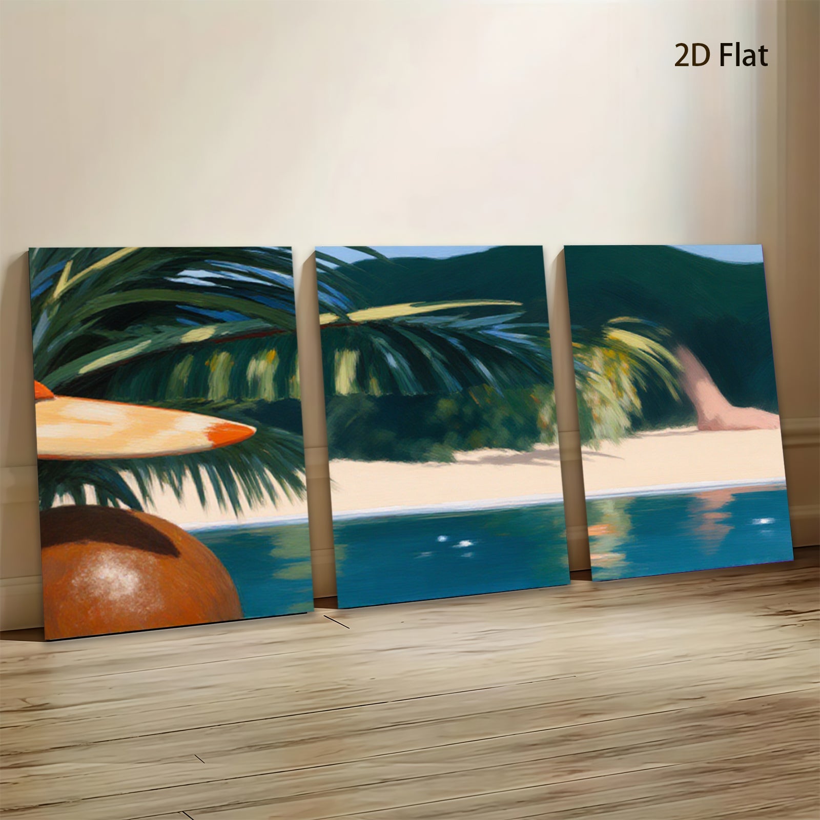 2D flat 1pc Tropical Beach Palm Trees Coastal Scene Living Room Bedroom Wall Decor Modern Farmhouse Style Gallery Wrapped Canvas Prints Ready to Hang