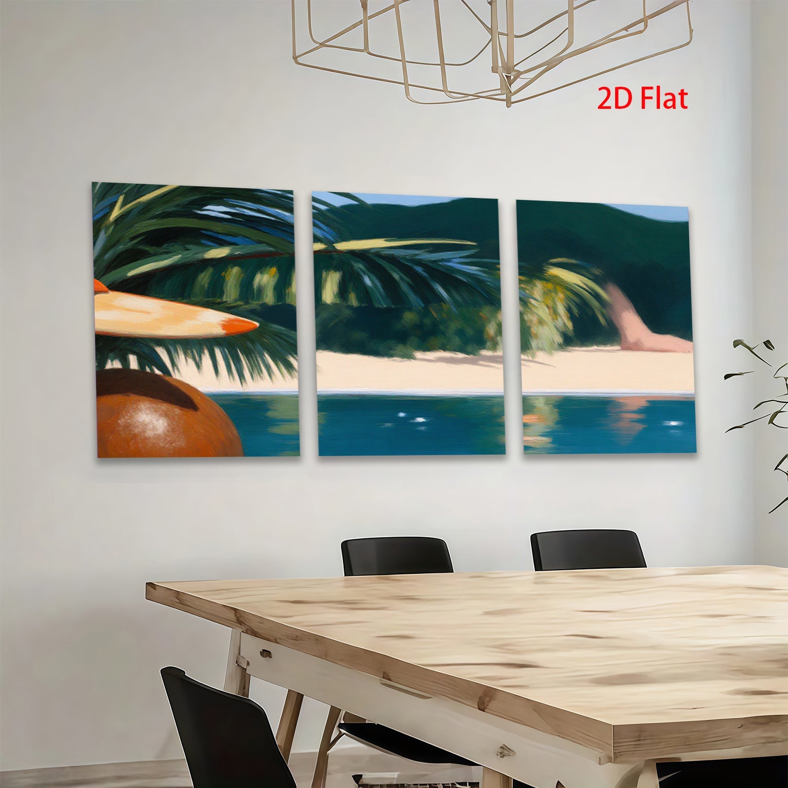 2D flat 1pc Tropical Beach Palm Trees Coastal Scene Living Room Bedroom Wall Decor Modern Farmhouse Style Gallery Wrapped Canvas Prints Ready to Hang