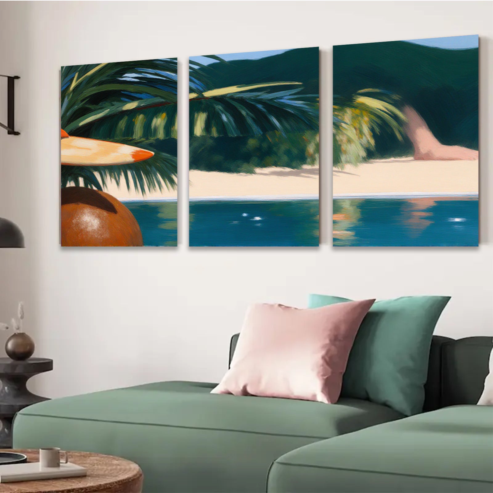 2D flat 1pc Tropical Beach Palm Trees Coastal Scene Living Room Bedroom Wall Decor Modern Farmhouse Style Gallery Wrapped Canvas Prints Ready to Hang