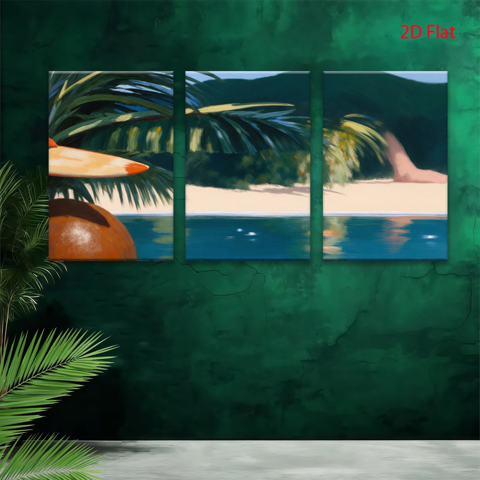 2D flat 1pc Tropical Beach Palm Trees Coastal Scene Living Room Bedroom Wall Decor Modern Farmhouse Style Gallery Wrapped Canvas Prints Ready to Hang