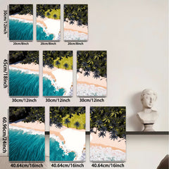 2D flat 1pc Tropical Beach Palm Trees Ocean Wave Coastal Wall Art Living Room Bedroom Decor Modern Farmhouse Style Canvas Prints Gallery Wrapped Ready to Hang