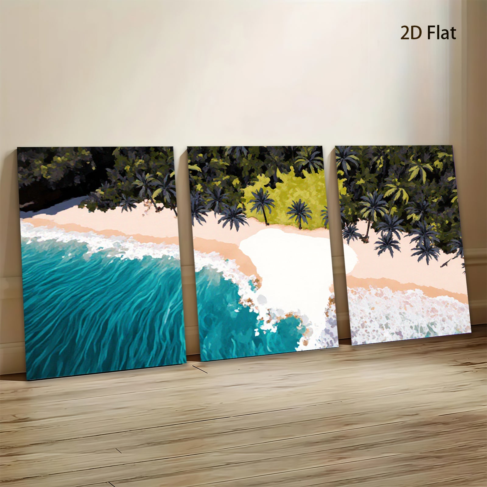 2D flat 1pc Tropical Beach Palm Trees Ocean Wave Coastal Wall Art Living Room Bedroom Decor Modern Farmhouse Style Canvas Prints Gallery Wrapped Ready to Hang