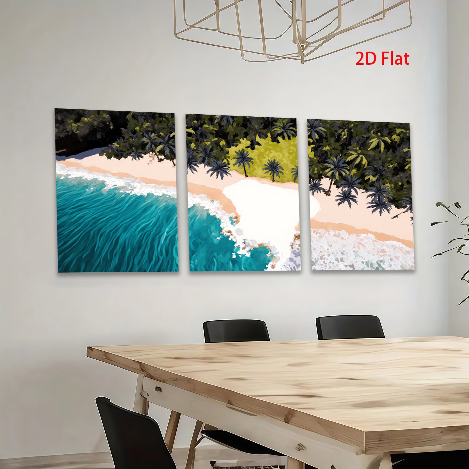 2D flat 1pc Tropical Beach Palm Trees Ocean Wave Coastal Wall Art Living Room Bedroom Decor Modern Farmhouse Style Canvas Prints Gallery Wrapped Ready to Hang