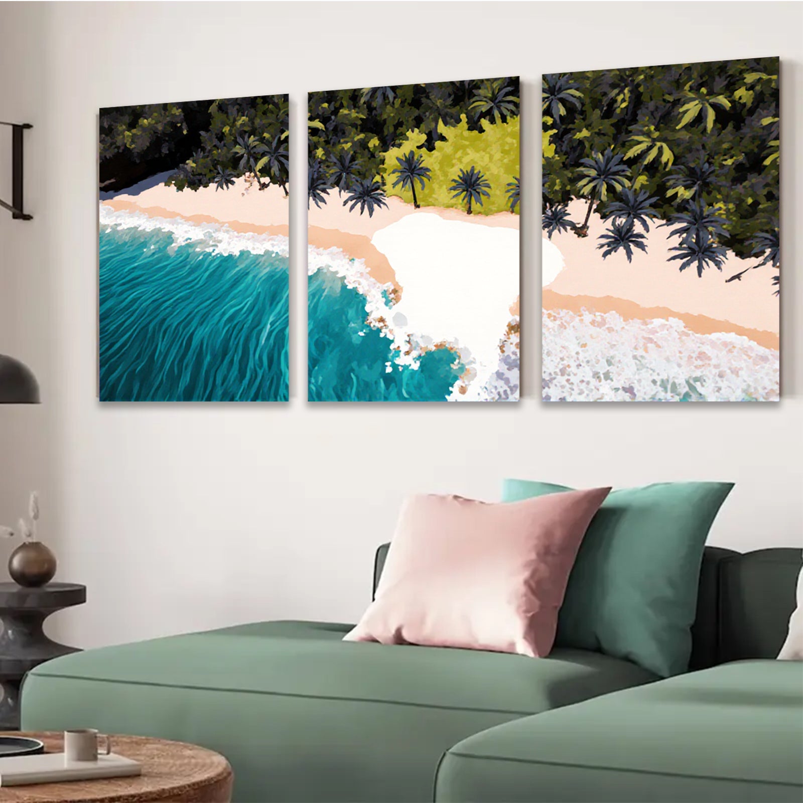 2D flat 1pc Tropical Beach Palm Trees Ocean Wave Coastal Wall Art Living Room Bedroom Decor Modern Farmhouse Style Canvas Prints Gallery Wrapped Ready to Hang