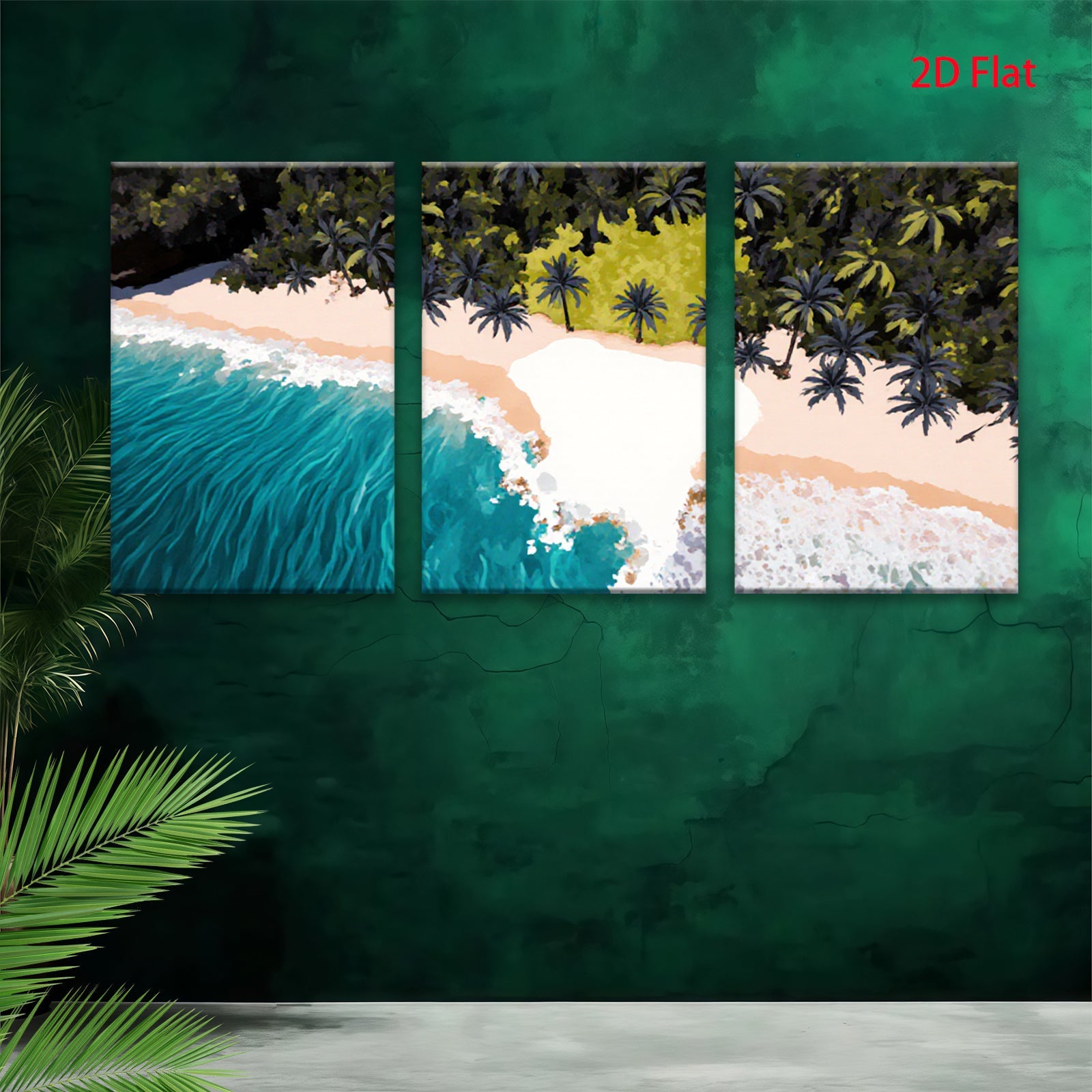 2D flat 1pc Tropical Beach Palm Trees Ocean Wave Coastal Wall Art Living Room Bedroom Decor Modern Farmhouse Style Canvas Prints Gallery Wrapped Ready to Hang