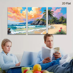 2D flat 1pc Tropical Beach Palm Trees Ocean Waves Coastal Wall Art Living Room Bedroom Decor Modern Canvas Print Frameless Art