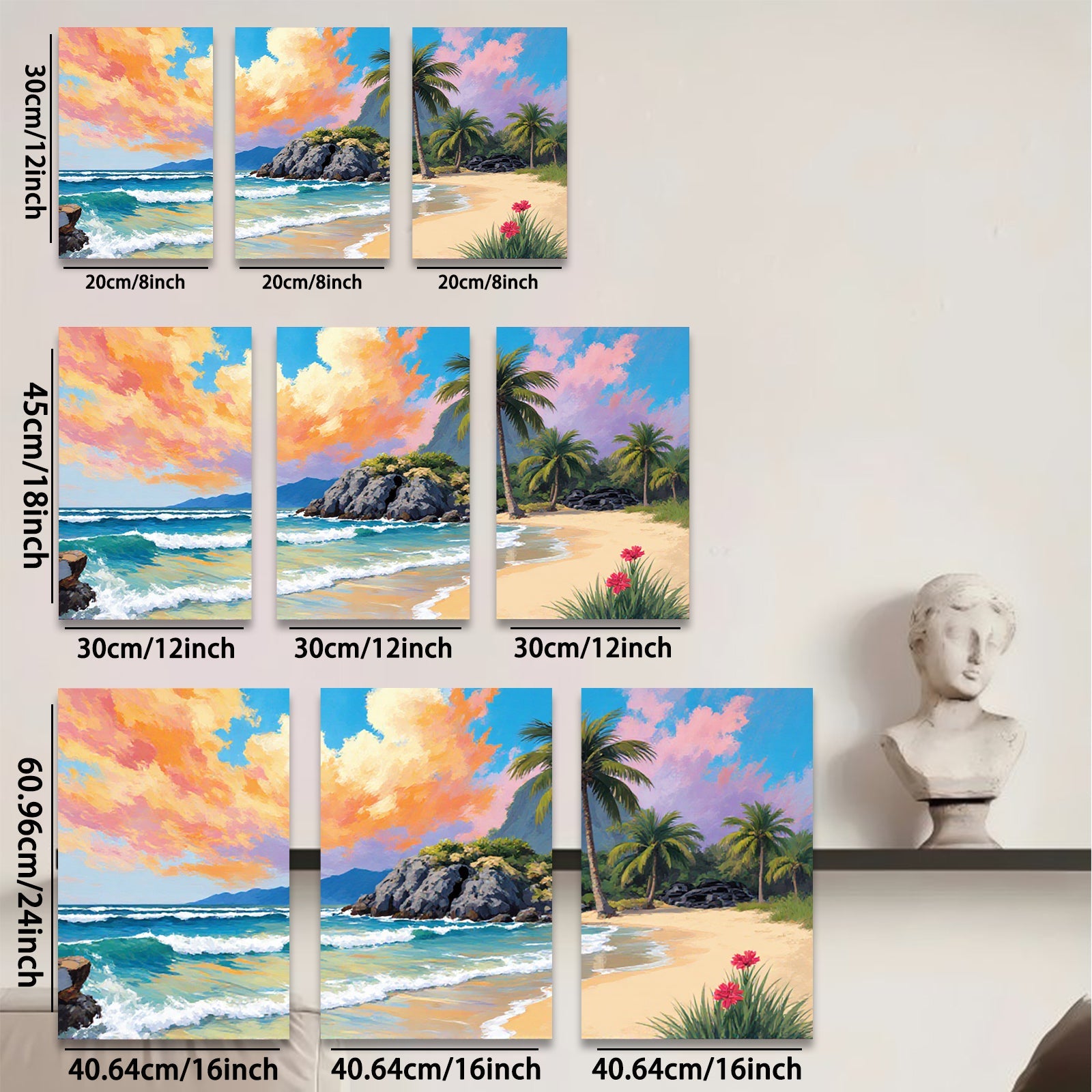 2D flat 1pc Tropical Beach Palm Trees Ocean Waves Coastal Wall Art Living Room Bedroom Decor Modern Canvas Print Frameless Art