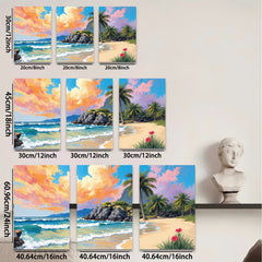 2D flat 1pc Tropical Beach Palm Trees Ocean Waves Coastal Wall Art Living Room Bedroom Decor Modern Canvas Print Frameless Art