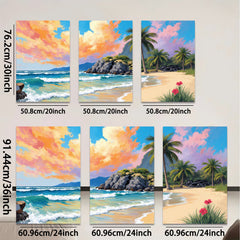 2D flat 1pc Tropical Beach Palm Trees Ocean Waves Coastal Wall Art Living Room Bedroom Decor Modern Canvas Print Frameless Art