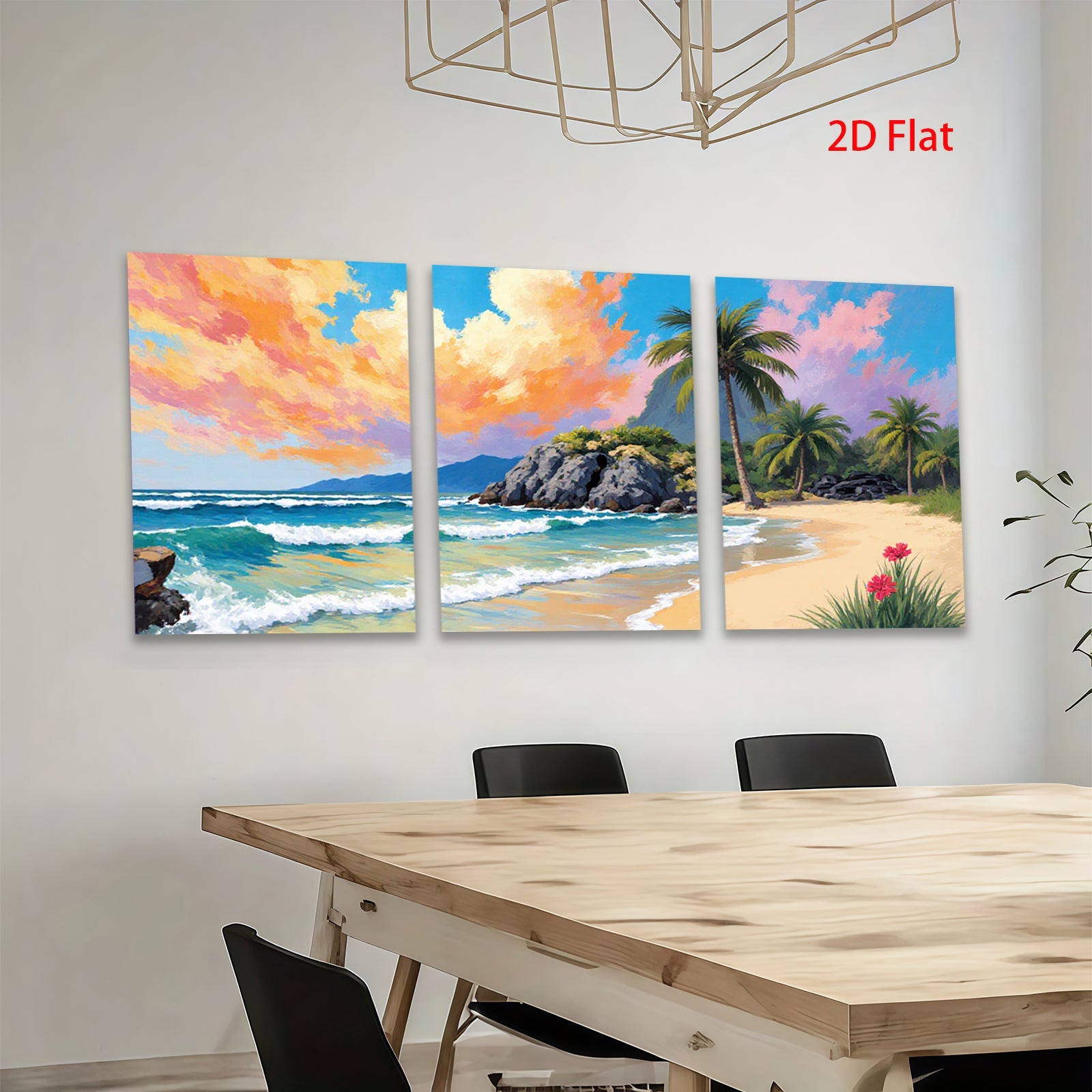 2D flat 1pc Tropical Beach Palm Trees Ocean Waves Coastal Wall Art Living Room Bedroom Decor Modern Canvas Print Frameless Art