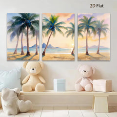 2D flat 1pc Tropical Beach Palm Trees Sunset Ocean Coastal Wall Art Living Room Bedroom Decor Modern Farmhouse Style Gallery Wrapped Canvas Prints