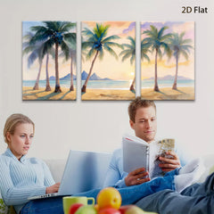 2D flat 1pc Tropical Beach Palm Trees Sunset Ocean Coastal Wall Art Living Room Bedroom Decor Modern Farmhouse Style Gallery Wrapped Canvas Prints