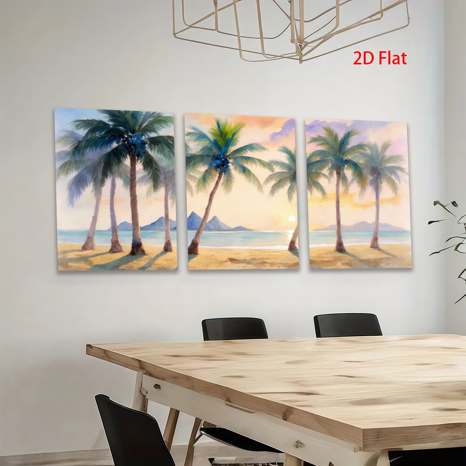 2D flat 1pc Tropical Beach Palm Trees Sunset Ocean Coastal Wall Art Living Room Bedroom Decor Modern Farmhouse Style Gallery Wrapped Canvas Prints