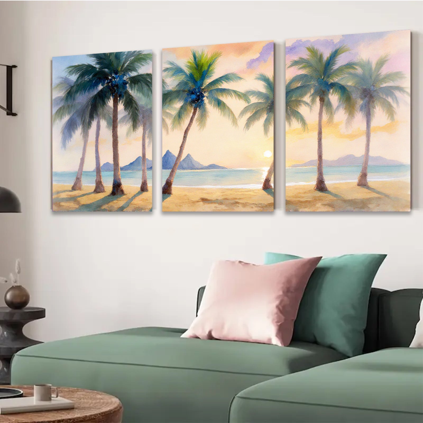 2D flat 1pc Tropical Beach Palm Trees Sunset Ocean Coastal Wall Art Living Room Bedroom Decor Modern Farmhouse Style Gallery Wrapped Canvas Prints