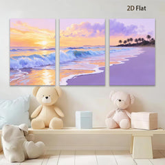 2D flat 1pc Tropical Beach Sunset Ocean Waves Coastal Wall Art Living Room Bedroom Decor Canvas Prints Large Size Modern Farmhouse Style Gallery Wrapped Ready to Hang