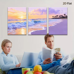 2D flat 1pc Tropical Beach Sunset Ocean Waves Coastal Wall Art Living Room Bedroom Decor Canvas Prints Large Size Modern Farmhouse Style Gallery Wrapped Ready to Hang