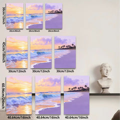 2D flat 1pc Tropical Beach Sunset Ocean Waves Coastal Wall Art Living Room Bedroom Decor Canvas Prints Large Size Modern Farmhouse Style Gallery Wrapped Ready to Hang