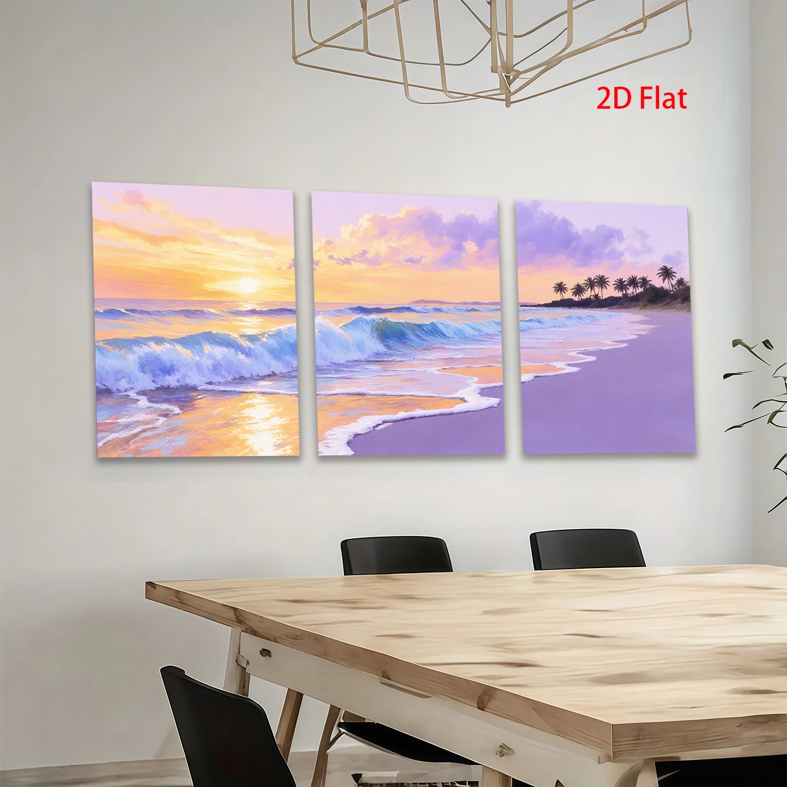 2D flat 1pc Tropical Beach Sunset Ocean Waves Coastal Wall Art Living Room Bedroom Decor Canvas Prints Large Size Modern Farmhouse Style Gallery Wrapped Ready to Hang