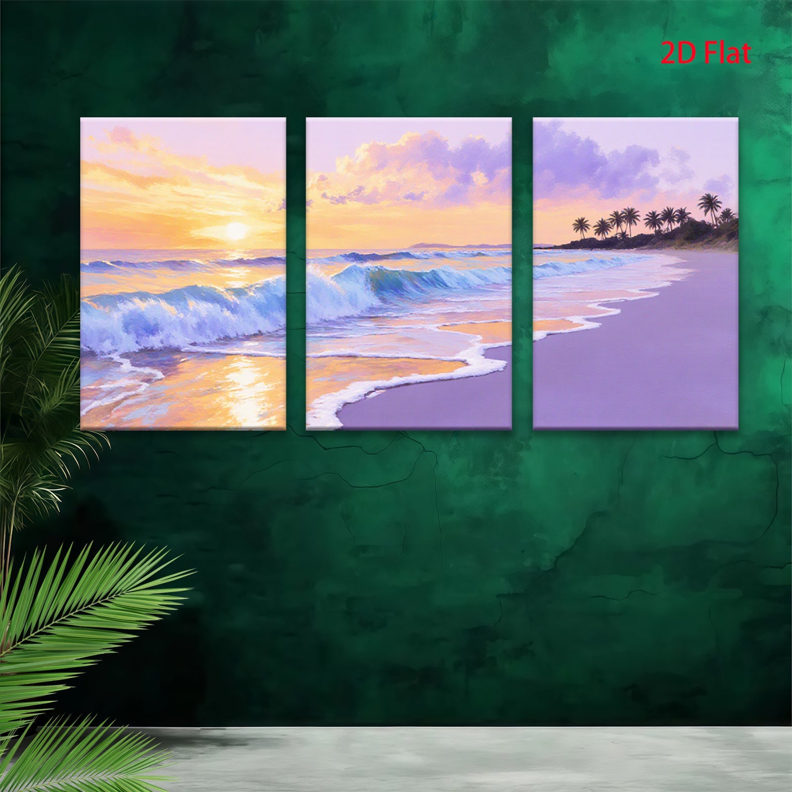 2D flat 1pc Tropical Beach Sunset Ocean Waves Coastal Wall Art Living Room Bedroom Decor Canvas Prints Large Size Modern Farmhouse Style Gallery Wrapped Ready to Hang