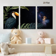 2D flat 1pc Tropical Bird Palm Leaves Galaxy Wall Art Canvas Prints For Living Room Bedroom Home Decor Modern Farmhouse Style