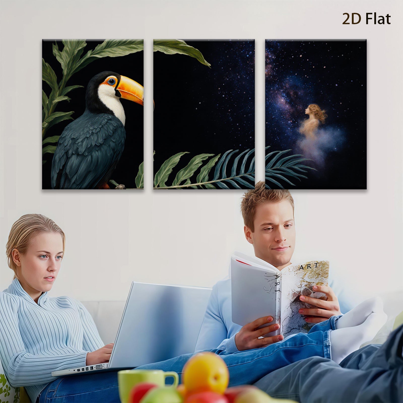 2D flat 1pc Tropical Bird Palm Leaves Galaxy Wall Art Canvas Prints For Living Room Bedroom Home Decor Modern Farmhouse Style