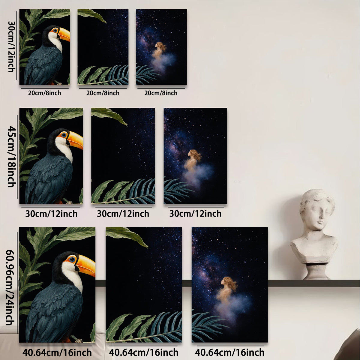 2D flat 1pc Tropical Bird Palm Leaves Galaxy Wall Art Canvas Prints For Living Room Bedroom Home Decor Modern Farmhouse Style