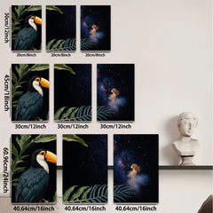 2D flat 1pc Tropical Bird Palm Leaves Galaxy Wall Art Canvas Prints For Living Room Bedroom Home Decor Modern Farmhouse Style